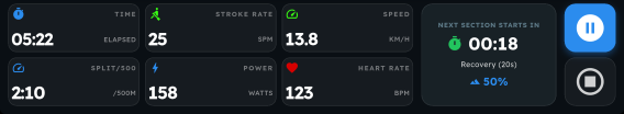 Active workout screen metrics