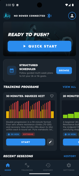 Home screen with no active schedule