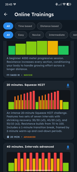 Online Trainings screen