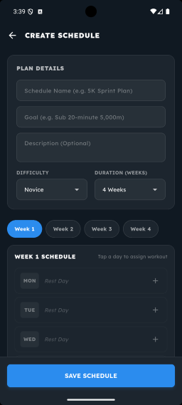 Schedule builder screen