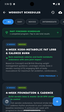 Workout schedules explore screen